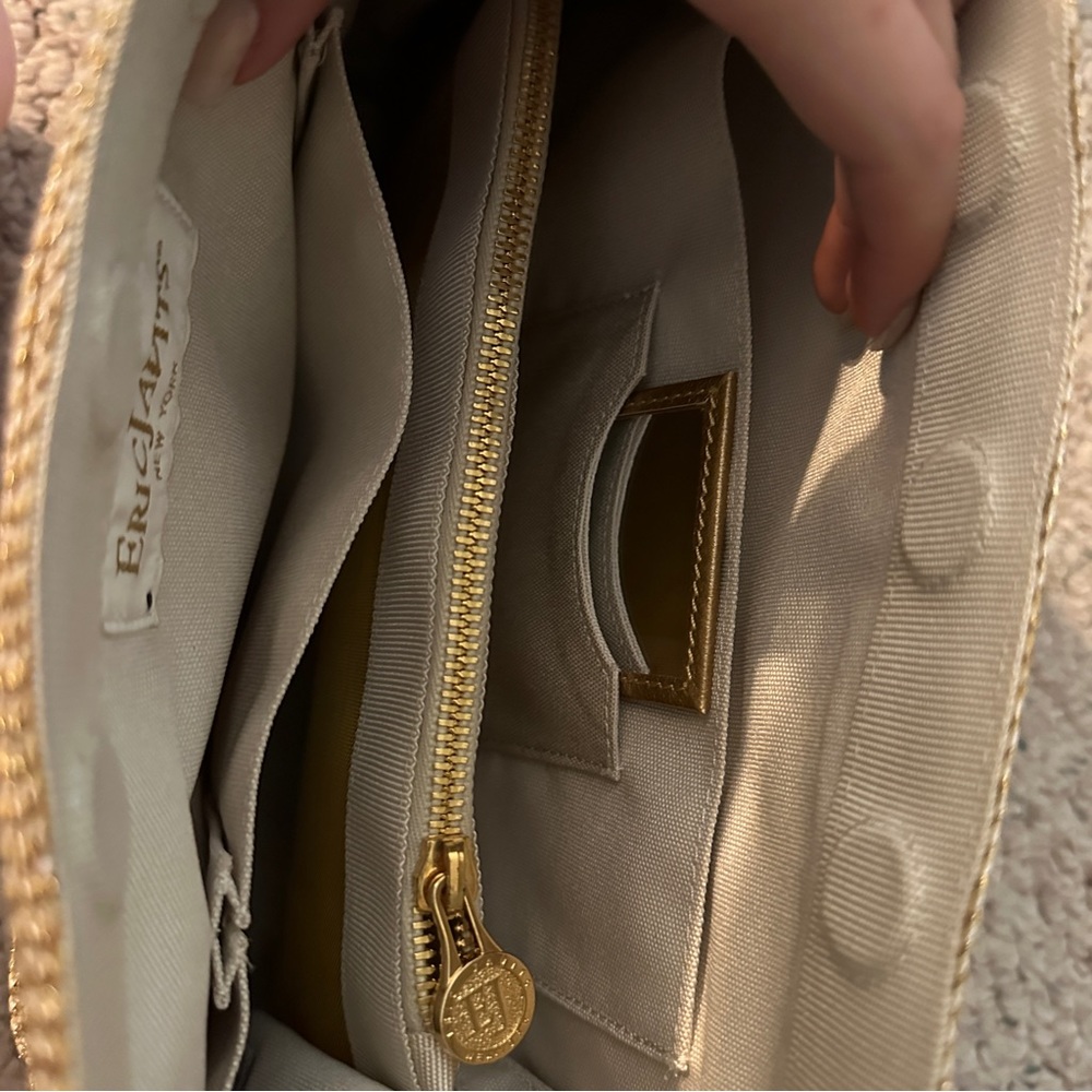 Eric Javits Beige and Cream Striped Shoulder Bag - Picture 6 of 12